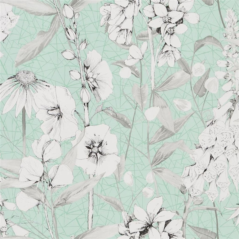 Sample PDG1050-02 Emilie Aqua by Designer Guild Wallpaper