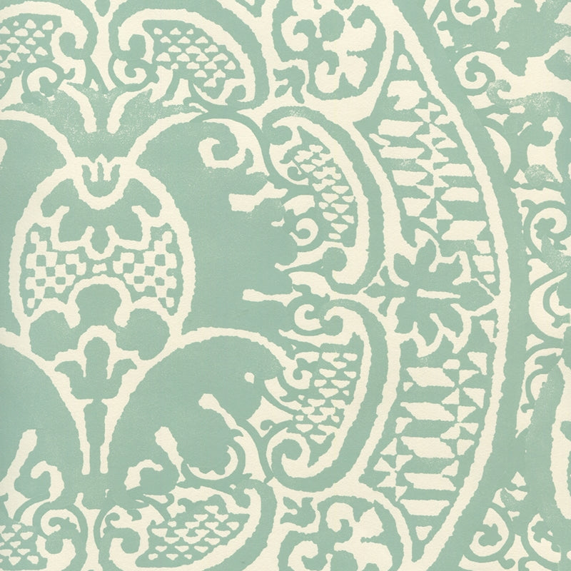 Sample 352000W-09OWP Veneto, Teal On Off White by Quadrille Wallpaper