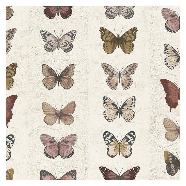 Select G67992 Organic Textures Beige Jewel Butterflies Stripe Wallpaper by Norwall Wallpaper