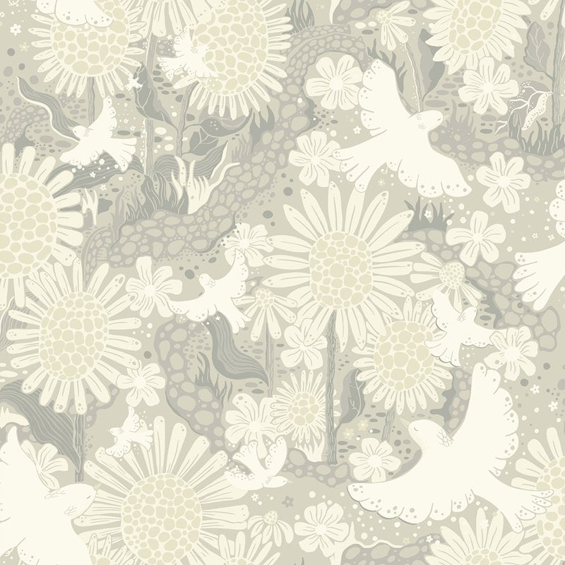 View 4111-63011 Briony Dramma Light Grey Songbirds and Sunflowers Wallpaper Light Grey A-Street Prints Wallpaper