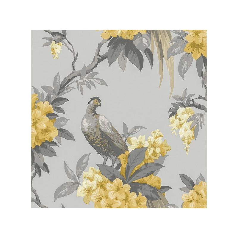 Sample M1662 Archive Collection, Golden Pheasant Grey Floral Wallpaper by Brewster