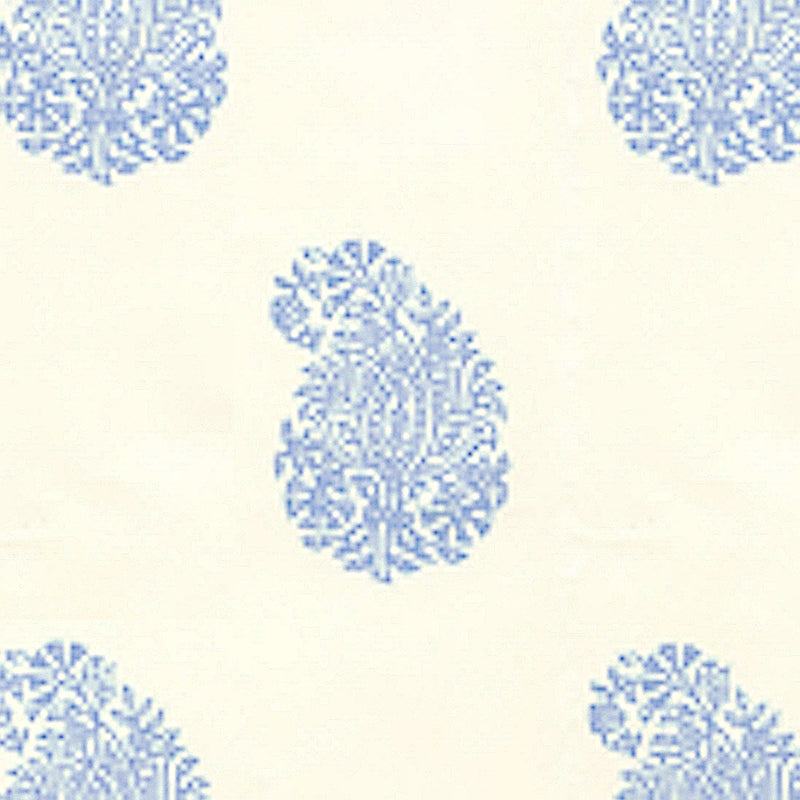 Sample 6040-01WP Bangalore Paisley, French Blue on Almost White by Quadrille Wallpaper