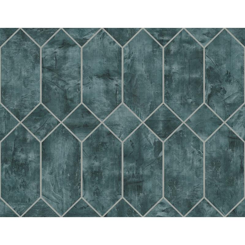 Sample LW51604 Living with Art, Geo Faux Emerald and Metallic Silver Seabrook Wallpaper
