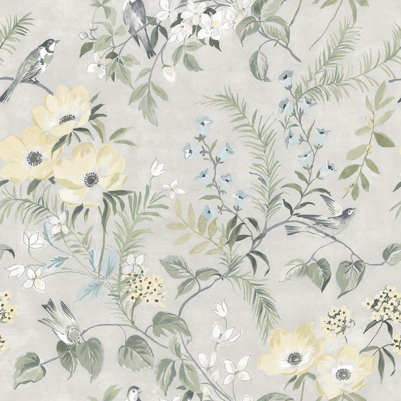 Acquire 4072-70001 Delphine Frederique Grey Bloom Wallpaper Grey by Chesapeake Wallpaper