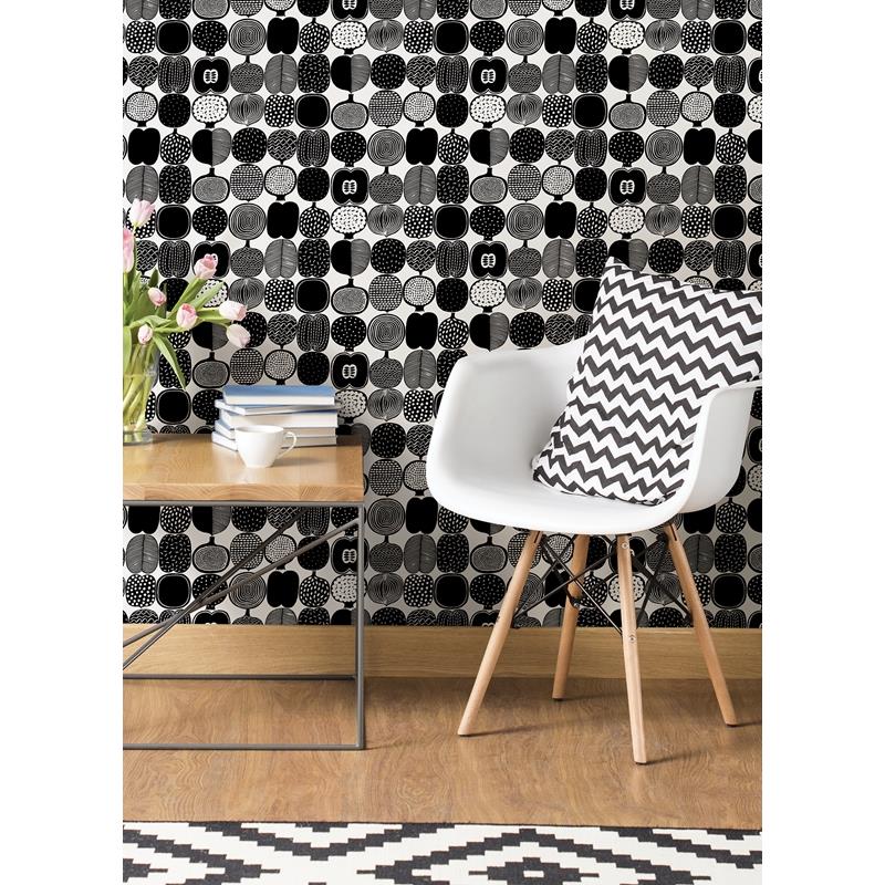 MKS4501 Marimekko Black and White Kompotti Peel &amp; Stick Wallpaper by NuWallpaper3