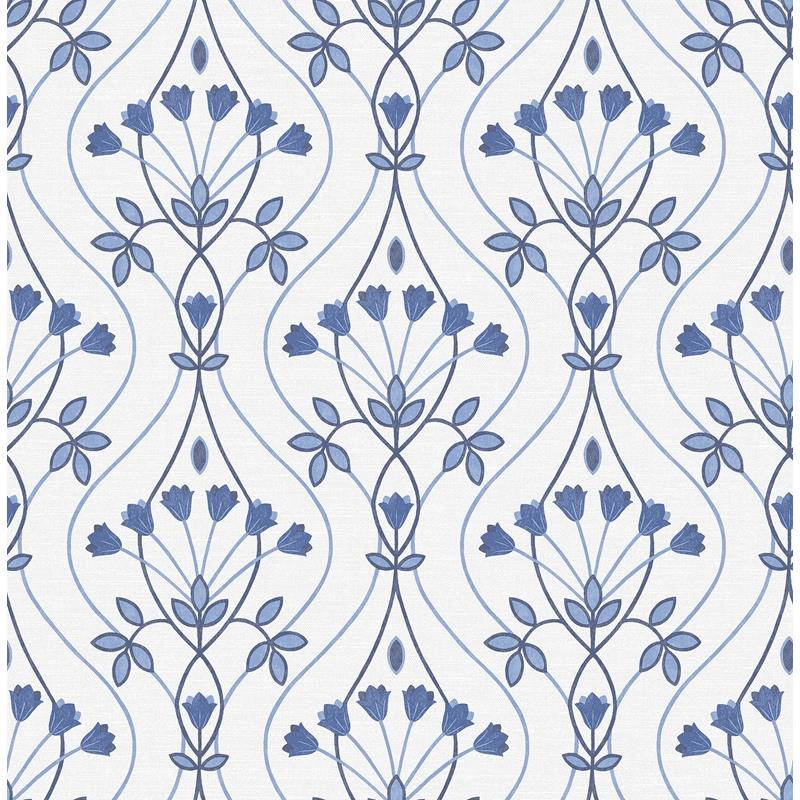 Sample 2970-26148 Revival, Dard Blue Tulip Ogee Wallpaper by A-Street Prints Wallpaper