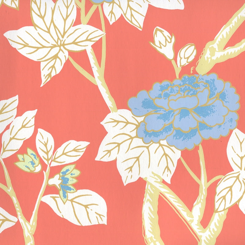 Sample 306063W Happy Garden, Rust Orange On White by Quadrille Wallpaper