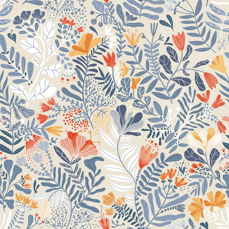 Sample 2999-55013 Annelie, Brittsommar Light Blue Woodland Floral by A-Street Prints Wallpaper