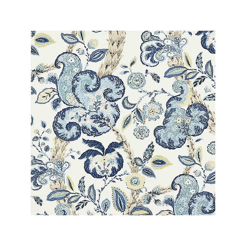 Select 16603-003 Cumbria Hand Block Print China Blue On Ivory by Scalamandre Fabric