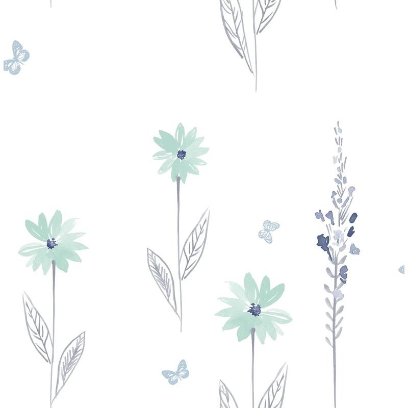 Save DA62604 Day Dreamers Daisy Field Teal and Gray by Seabrook Wallpaper