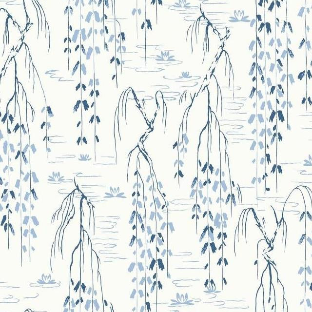 Select AF6582 Tea Garden Willow Branches White Blue by Ronald Redding Wallpaper