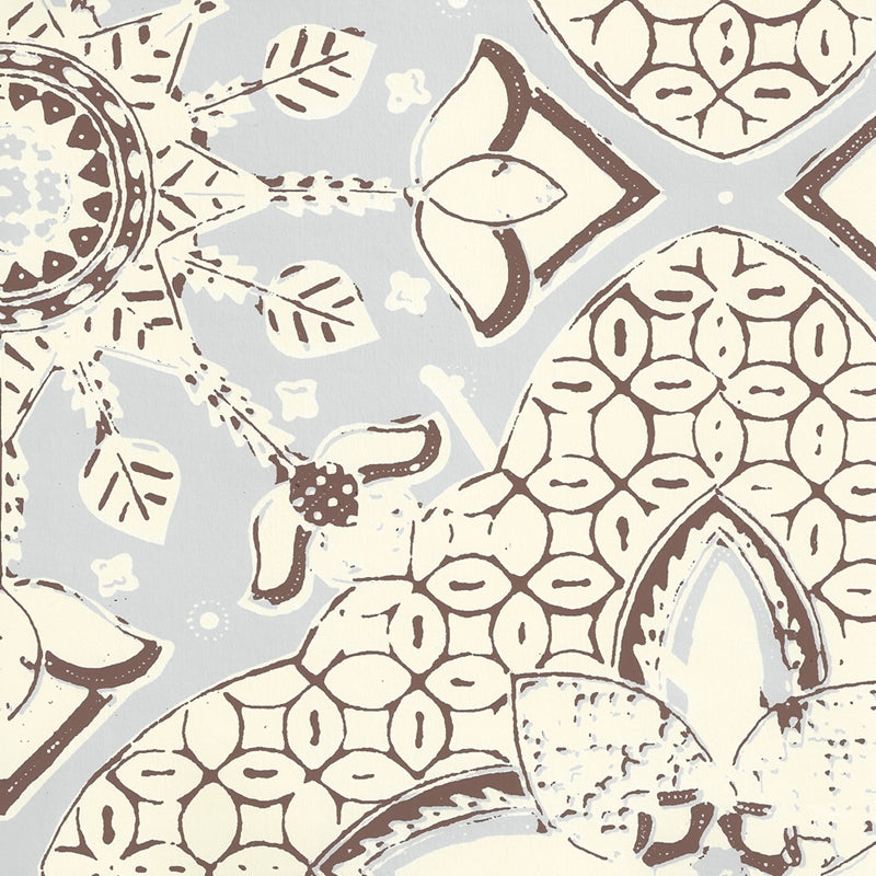 Sample 6430-15WP New Batik, Cloud Brown on Off White by Quadrille Wallpaper