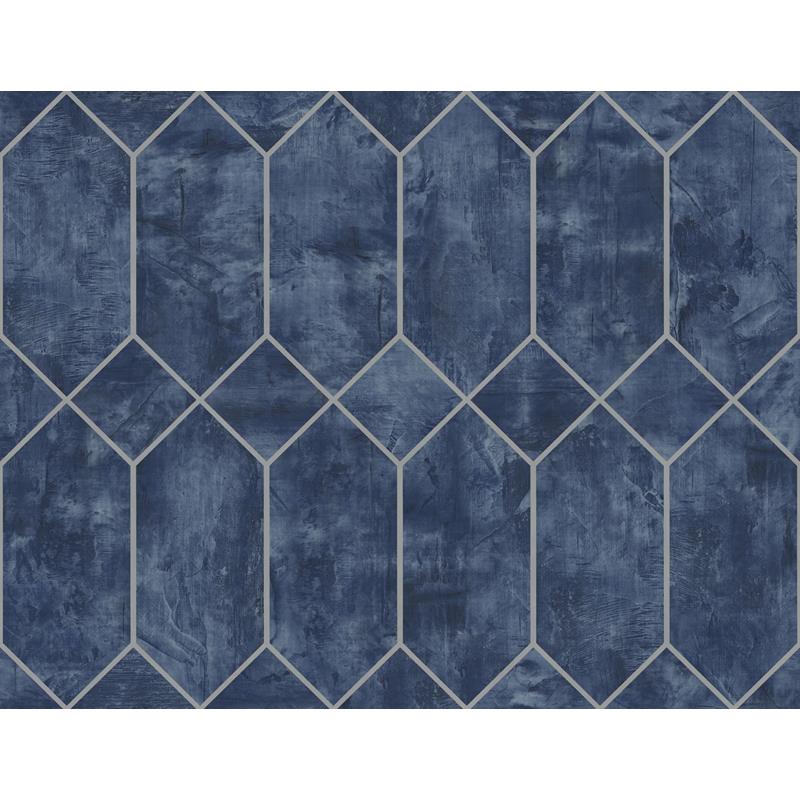 Sample LW51602 Living with Art, Geo Faux Denim Blue and Metallic Silver Seabrook Wallpaper