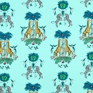 Find F1483/01 Creatura Satin Turquoise Animal/Insect by Clarke And Clarke Fabric