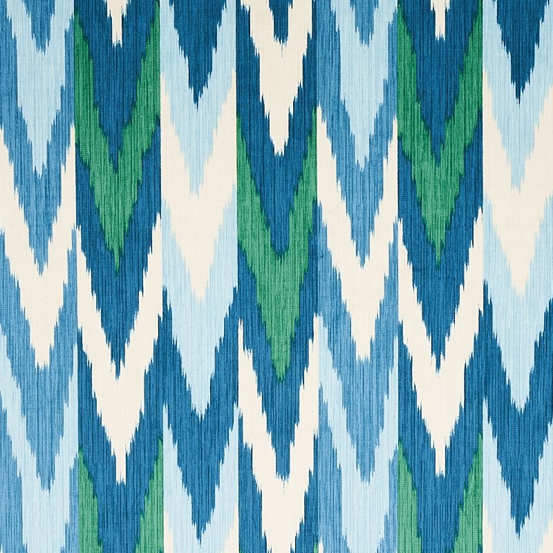 Purchase sample of 176104 Kashgar Velvet Ikat, Peacock and Emerald by Schumacher Fabric