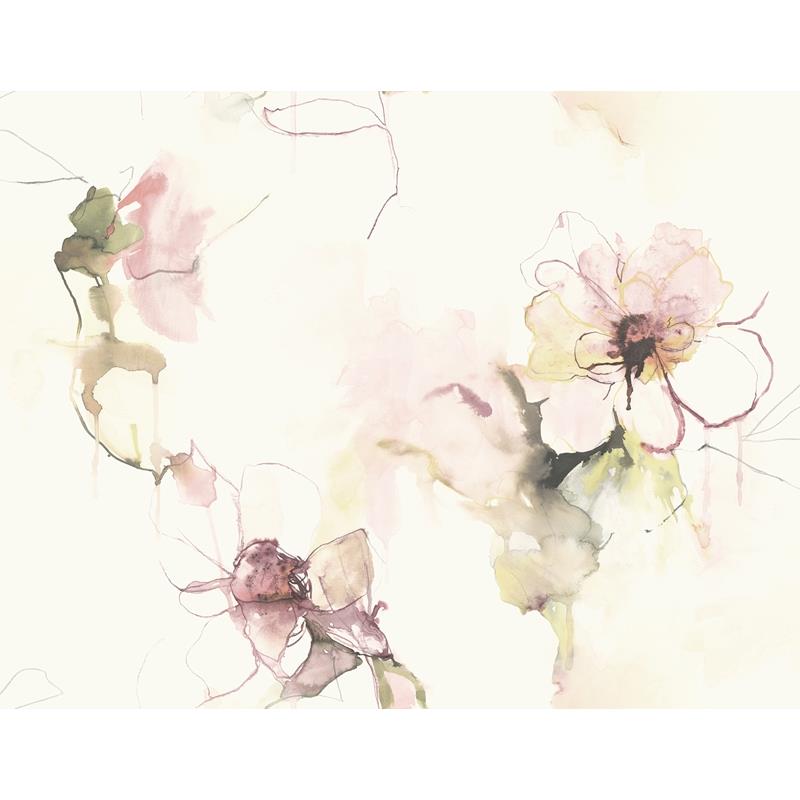 Sample LW50001 Living with Art, Anemone Watercolor Floral Pink Lemonade and Wine Seabrook Wallpaper