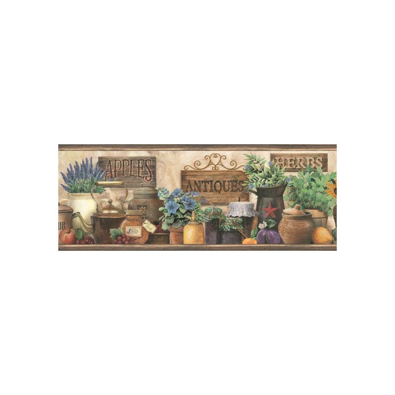Sample 3123-44581 Homestead, Brittany Black Antiques and Herbs Border by Chesapeake Wallpaper