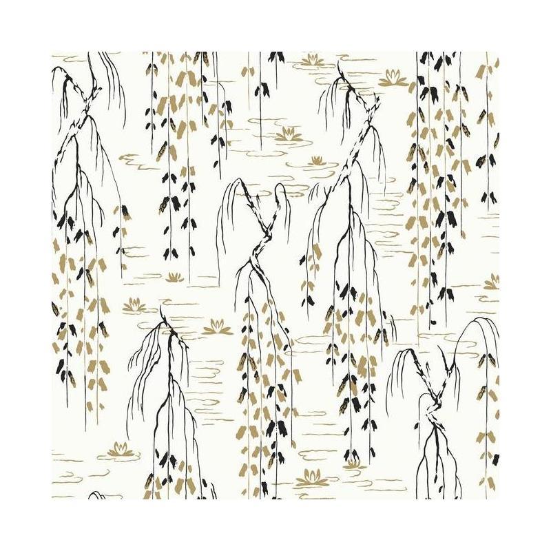 Sample AF6581 Tea Garden, Willow Branches White, Black, Gold by Ronald Redding