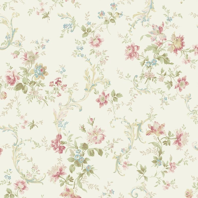 Shop FG70511 Flora Florals With Scroll by Wallquest Wallpaper