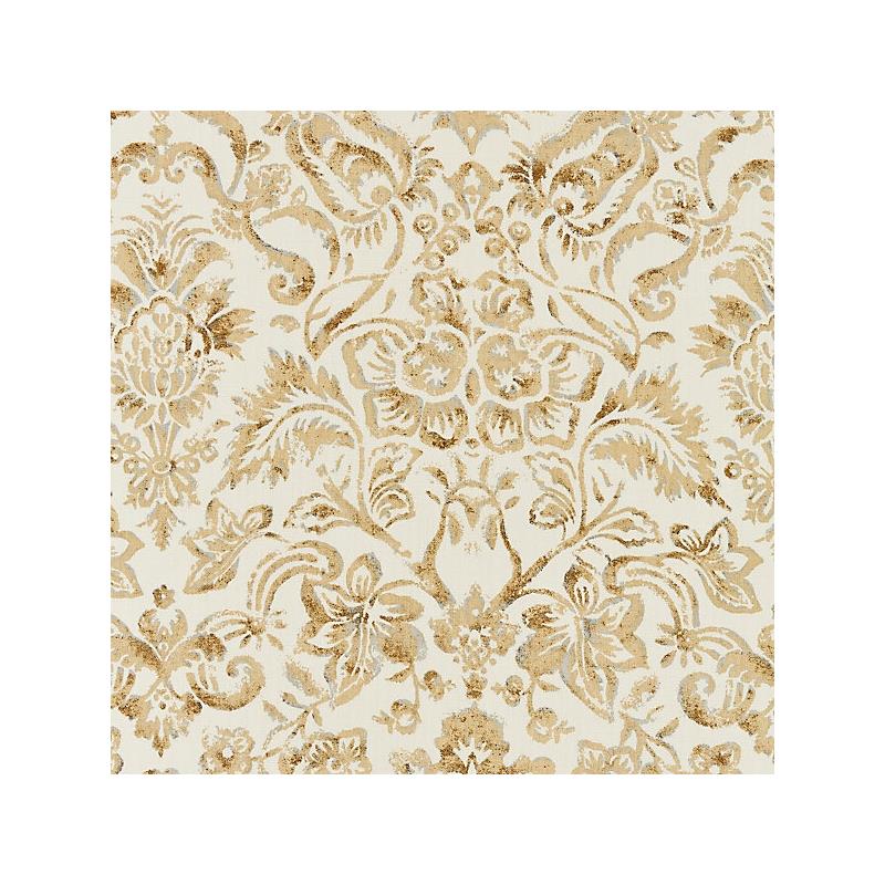 Sample 16598-001 Mansfield Damask Print, Ivory and Burnished Gold - Scalamandre Fabric (SC 000116598)