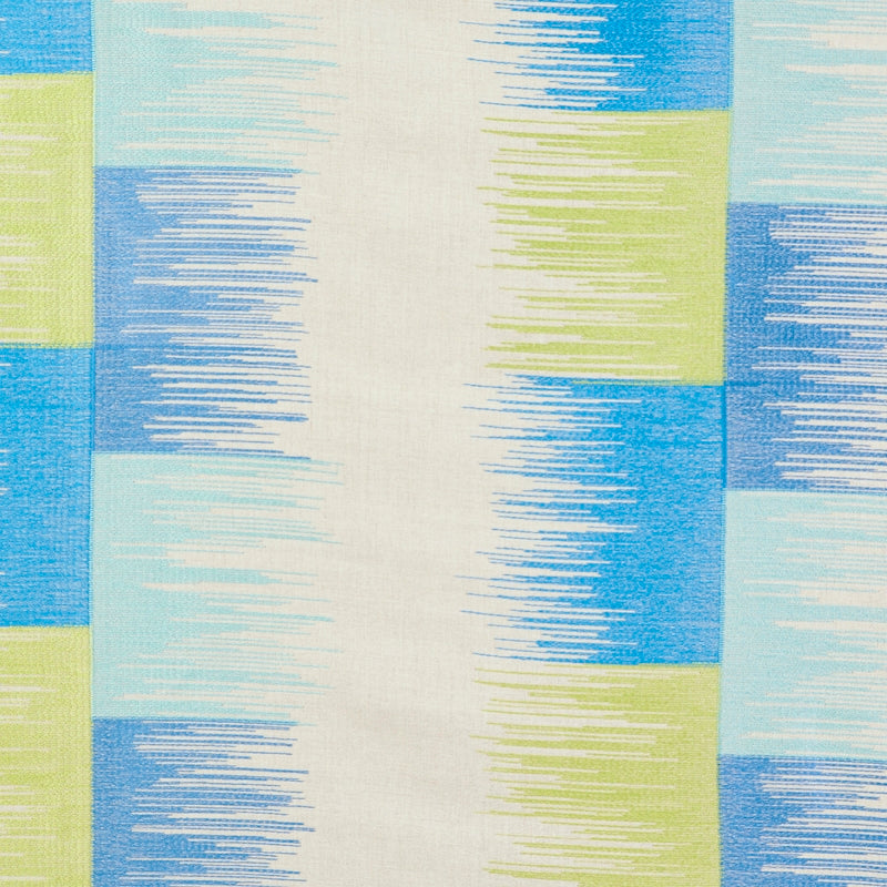 Purchase sample of 78401 Sunburst Stripe Embroidery, Blue & Lime by Schumacher Fabric