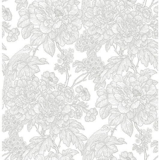 Find 2901-25412 Perennial Birds of Paraside Breeze Grey Floral A Street Prints Wallpaper