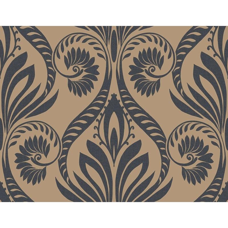 Sample TA21000 Tortuga, Black, Damask by Seabrook Wallpaper