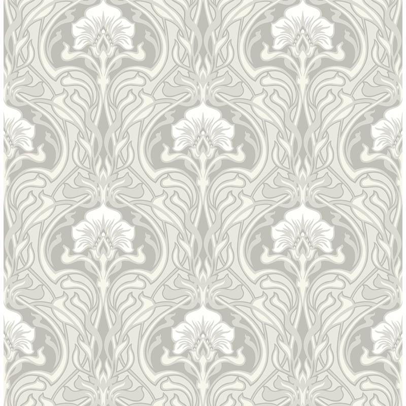 Sample 2970-26149 Revival, Mucha Off-White Botanical Ogee Wallpaper by A-Street Prints Wallpaper