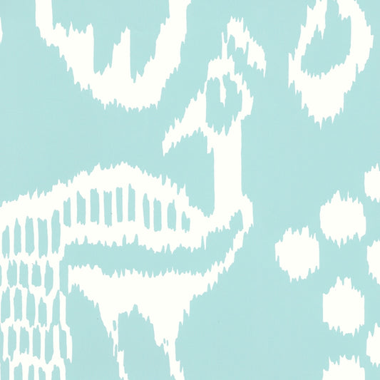 View 2430-51WP Bali Ii Aqua on White by Quadrille Wallpaper