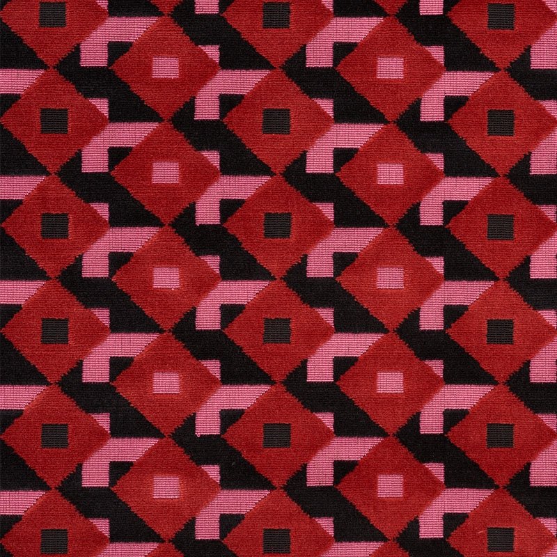 Purchase sample of 77240 Dazzle Ship Velvet, Pink & Black by Schumacher Fabric