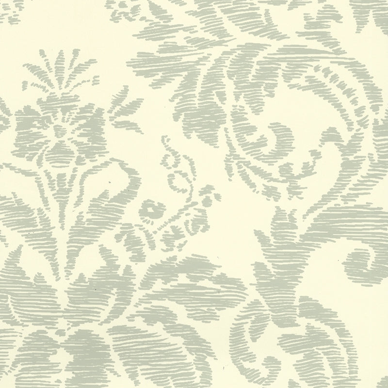 Sample 302310W Victoria, French Green On Off White by Quadrille Wallpaper