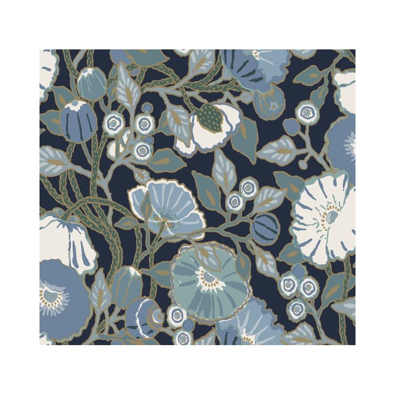 Sample GO8312 Vincent Poppies Indigo, Greenhouse by York Wallpaper