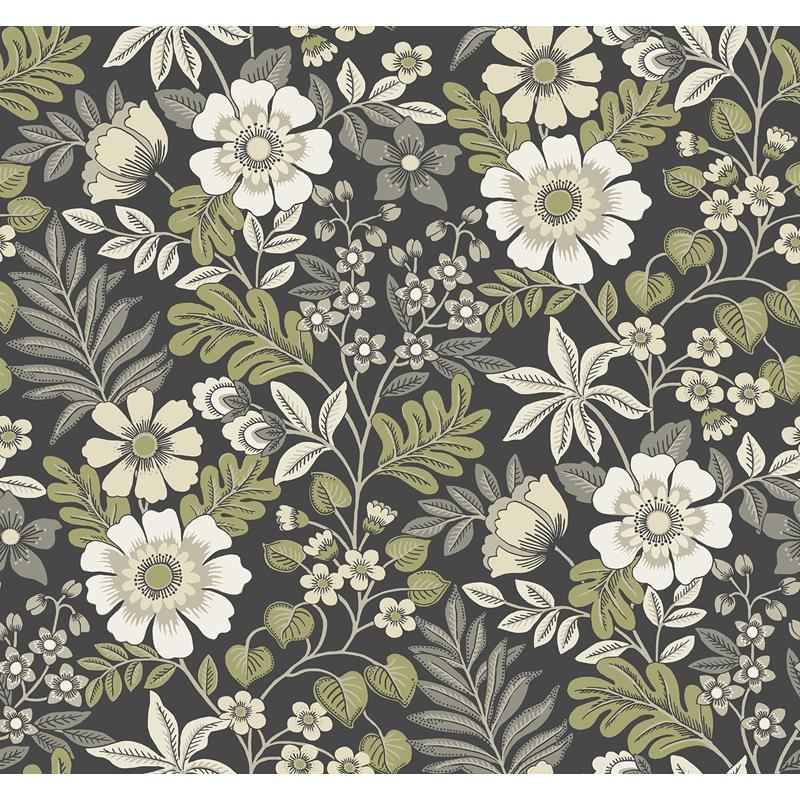Sample 2970-87535 Revival, Voysey Black Floral Wallpaper by A-Street Prints Wallpaper