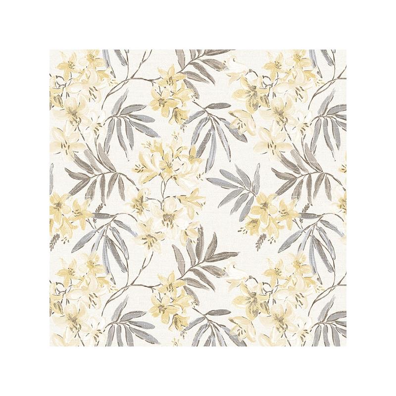 Sample AF37726 Flourish Abby Rose 4, Yellow Linen Floral Wallpaper in Cream, Yellow Greys by Norwall