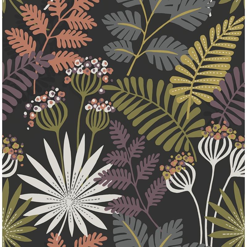 Sample 4014-26447 Seychelles, Praslin Black Botanical Wallpaper by A-Street Prints Wallpaper