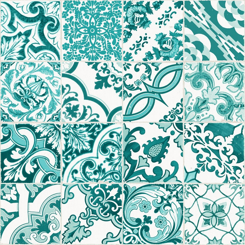 Sample DD148635 Design Department, Cohen Turquoise Tile Wallpaper by Brewster