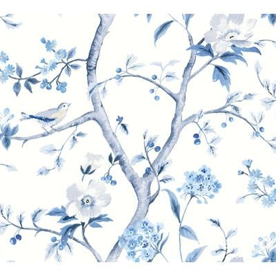 Looking LN11902F Luxe Retreat Southport Floral Trail Fabric Blue by Seabrook Wallpaper