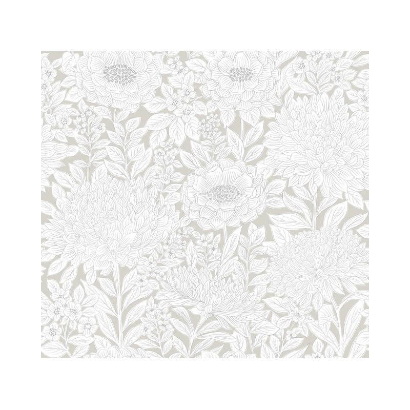 Sample BW3922 Wood Block Blooms, Black and White Resource Library by York Wallpaper