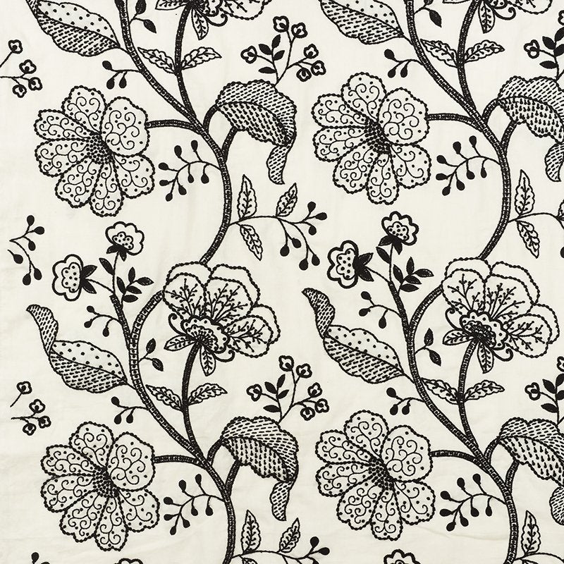 Purchase sample of 70812 Full Bloom Embroidery, Ink by Schumacher Fabric