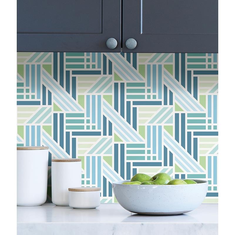 VBS4023 Vera Bradley Teal Geo Medallion Peel &amp; Stick Wallpaper by NuWallpaper3