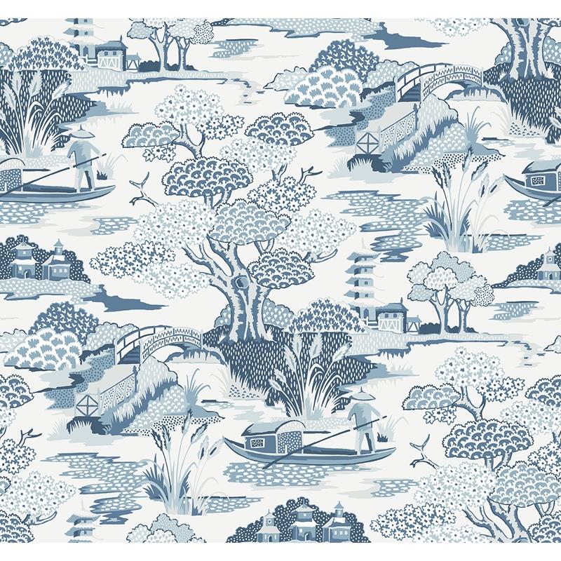 Sample 2901-87507 Perennial,  Joy De Vie Blue Toile Wallpaper by A Street Prints