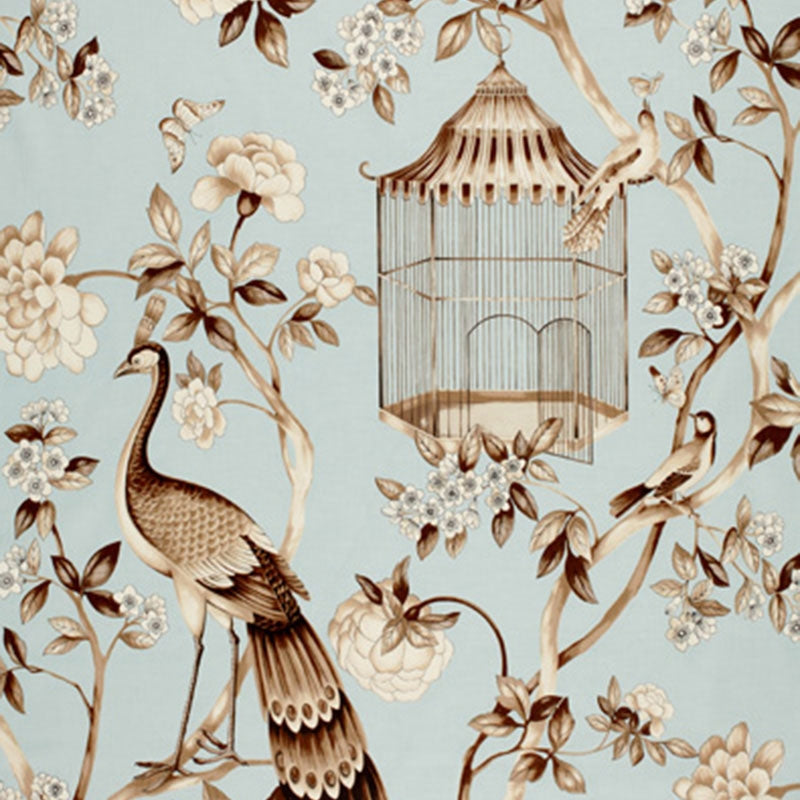 Looking 173440 Oiseaux Et Fleurs Mineral by Schumacher Fabric