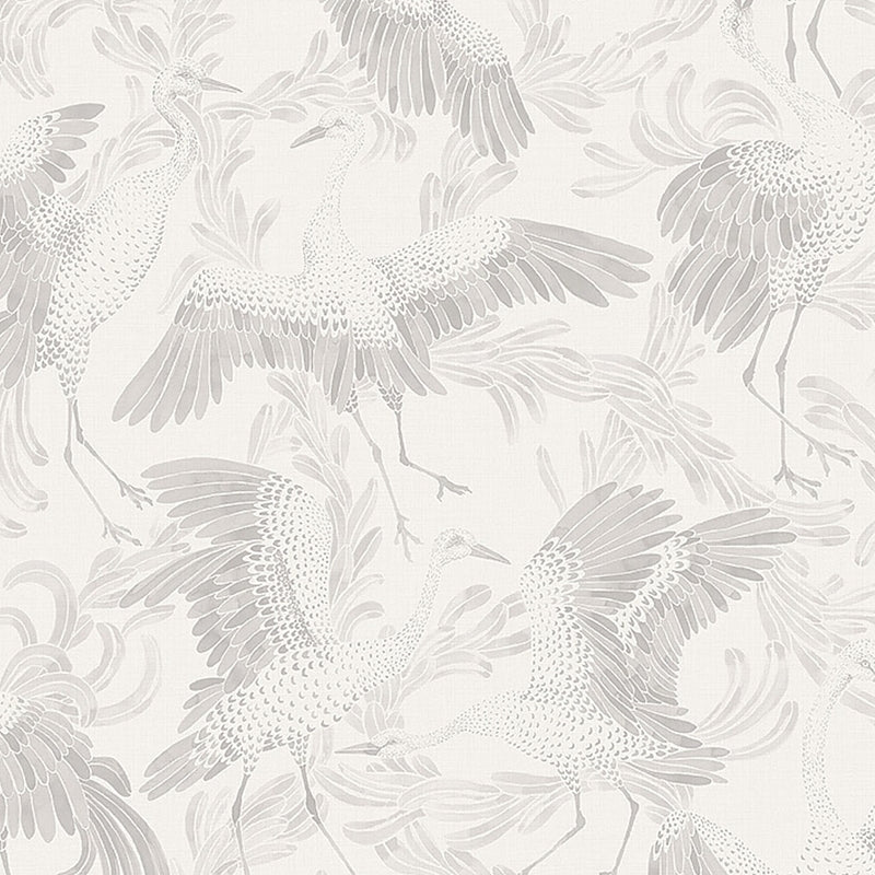 Sample 3130 Dancing Crane, Grey By Borastapeter Wallpaper