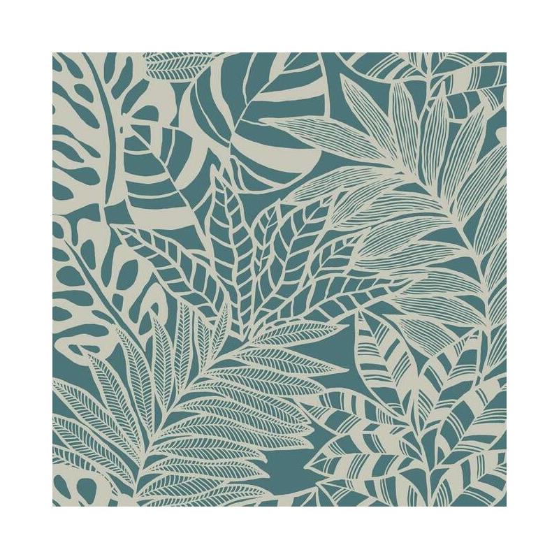 Sample SS2572 Silhouettes, Jungle Leaves Teal York Wallpaper