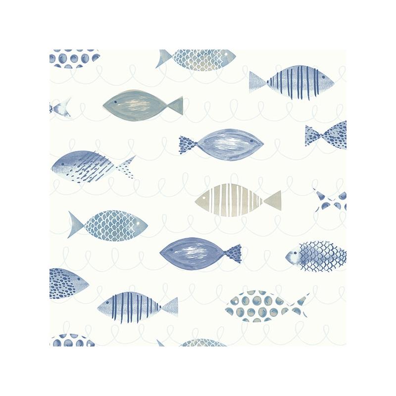 Sample 3120-12043 Sanibel, Key West Blue Sea Fish by Chesapeake Wallpaper