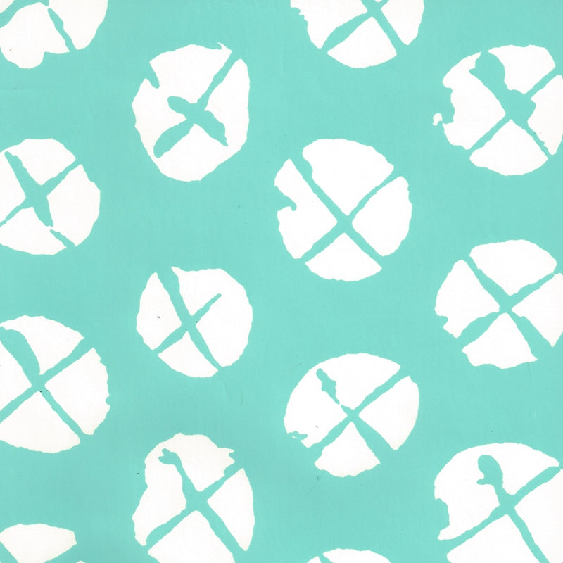 Sample 6655WP-01 Obi Ii Reverse, Turquoise on Almost White by Quadrille Wallpaper