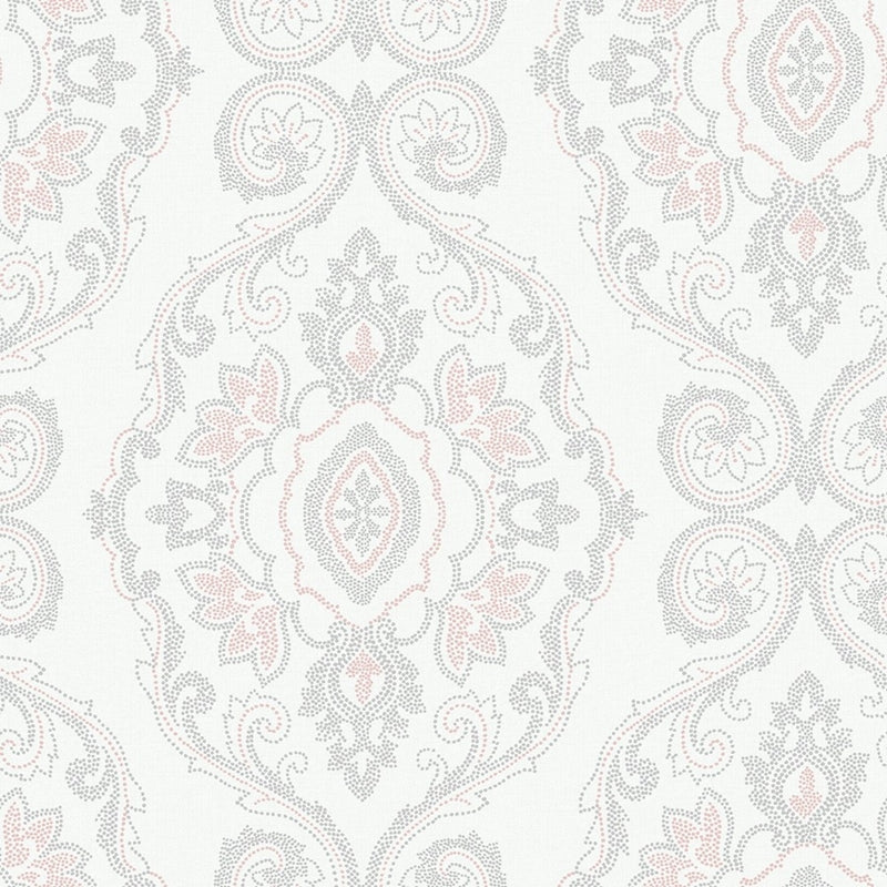Sample MB30301 Beach House Nautical Damask, Pink Sunset Damask by Seabrook Wallpaper