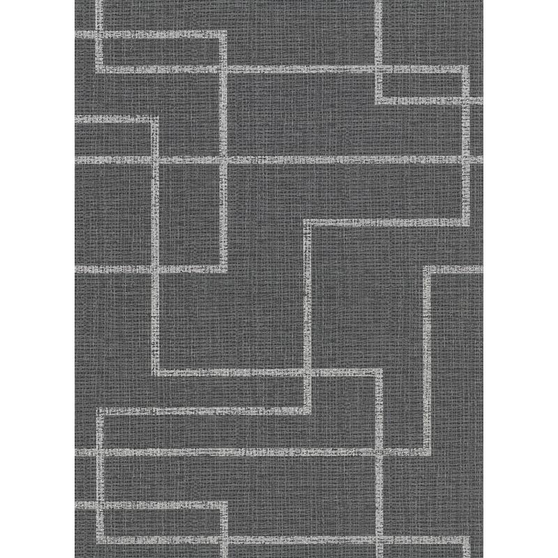 Sample 2921-50500 Warner Textures IX 2754 Main Street, Clarendon Charcoal Geometric Faux Grasscloth Wallpap