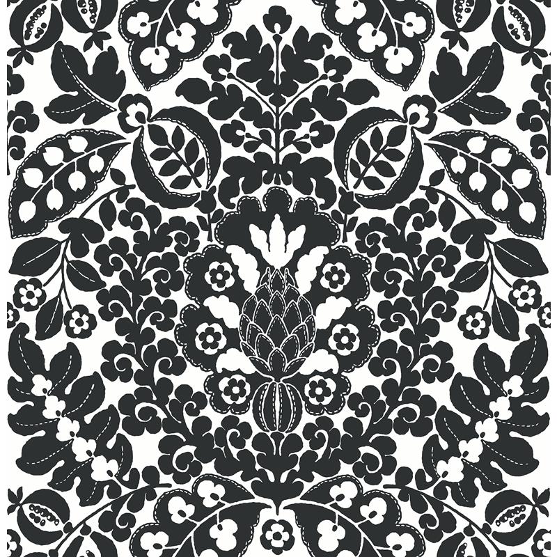 Sample 4081-26337 Happy, Marni Black Fruit Damask by A-Street Prints Wallpaper