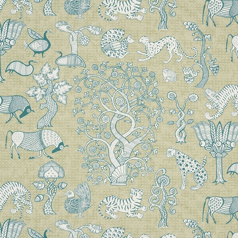 Save 178321 Animalia Peacock & Leaf by Schumacher Fabric
